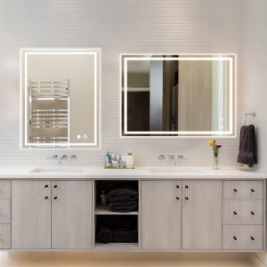 Oglinda de baie cu iluminare Depuley, aluminiu/sticla, LED, anti-ceata, 90 x 70 cm - Img 5