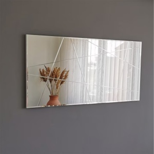 Oglinda de perete 130x62x2.2 cm, rama MDF 100%, livrata asamblata, fixabil perete, argintiu - Verificat A · Re-Bloom