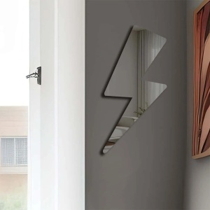 Oglinda decorativa de perete Re-Bloom, model fulger, plexiglas/EVA, gri fumuriu, 30 x 60 cm
