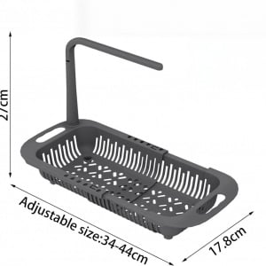 Organizator extensibil pentru chiuveta Fufre, plastic, gri, 17,8 x 27 x 34-44 cm