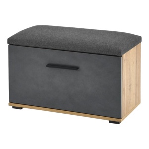 Pantofar tip Taburete HM Lima ST2, Pal Melaminat, 2 rafturi, tapiterie stofa, stejar wotan - antracit - Img 2