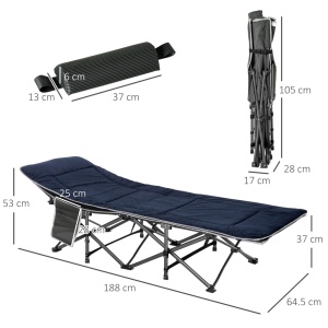 Pat pliabil de camping, otel/Oxford/spuma LDPE, 188x64.5x53 cm pliat 28x17x105 cm, inaltime 37cm, perna 37x13cm + husa transport 28x25cm incluse, capacitate 150kg, albastru - Verificat A · Re-Bloom - Img 3