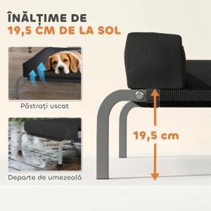 Pat ridicat pentru caini cu perna U, Oxford/Textiline/bumbac PP/otel, 110x75x30 cm, suprafata 94x75cm, inaltime picioare 19.5cm, perna 10cm, negru/argintiu - Verificat A · Re-Bloom - Img 6