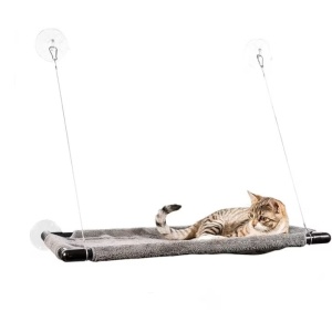 Pat suspendat pentru pisici, Amazy, cu prindere pe geam, tip hamac, Amazy, montaj cu ventuze, 60x35 cm, Resigilat, Grad A