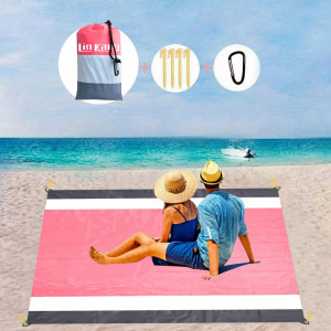 Patura de plaja LIN KANG, nailon, roz/gri, 210 x 200 cm - Img 1