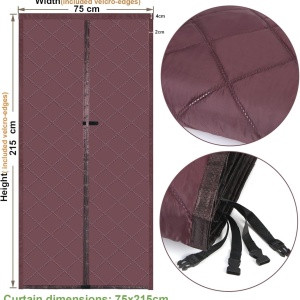 Perdea termoizolanta pentru usa Risareyi, magnetica, tesatura Oxford/bumbac, maro, 75 x 215 cm