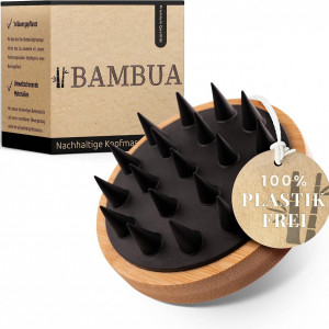 Perie de masaj pentru scalp BAMBUA, bambus/silicon, natur/negru, 9 x 9 x 6 cm 