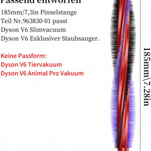 Perie de schimb pentru aspiratoril Dyson V6 SV03 BONBELONG, plastic, negru/rosu/albastru, 18,5 cm - Img 4