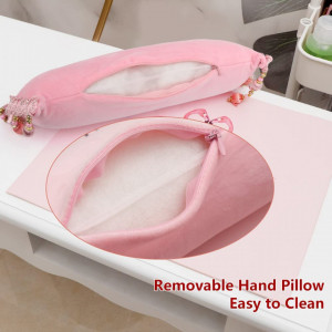 Perna suport pentru mana Deciniee, catifea, roz, 40 x 15 cm - Img 5