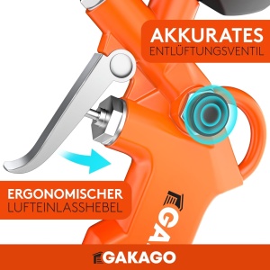 Pistol de umflat cu manometru Gakago, portocaliu/negru, 0-12 bar, 45 cm