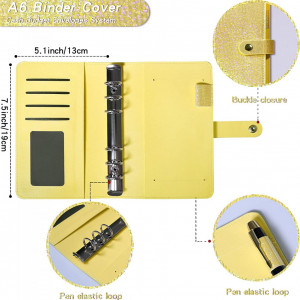 Planificator de buget cu accesorii si etichete Locsee, PU/hartie/plastic, galben, 19 x 13 cm - Img 5