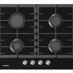 Plita incorporabila Heinner HBH-M421IRFGBK, Gaz, 4 arzatoare, Latime 60cm, Gratar fonta, Aprindere electrica, Sticla neagra