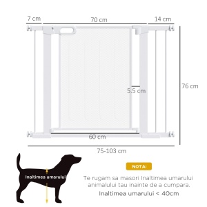 Poarta de siguranta, reglabila, otel/ABS, alb, 76 x 75-103 cm, Resigilat, Grad A - Img 3