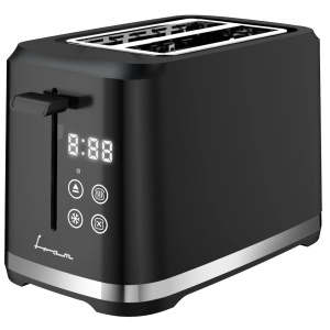 Prajitor de paine Fram FTP-8007DBK, Putere 800W, 2 felii, 7 niveluri rumenire, Panou digital, Control Touch, Negru