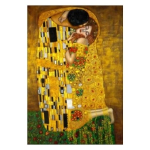 Printly tablou canvas Gustav Klimt The Kiss 50x70 cm, panza bumbac premium, cerneala ecologica UV, sasiu lemn, multicolor - Verificat A · Re-Bloom
