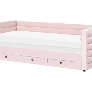 Produs Resigilat Canapea extensibila cu depozitare Re-Bloom Meudon, catifea/placaj/MDF, 235x105-180x75 cm, somiera 16 lamele, suprafata dormit 90-180x200 cm, 150 kg, roz pastel - Verificat A - Img 5