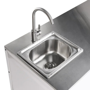Produs Resigilat Dulap bucatarie exterior cu chiuveta Re-Bloom Maenza, otel/inox, 120x60x127 cm, bazin 38x32x18 cm, robinet+tevi incluse, 20 kg, alb/argintiu - Verificat A - Img 4