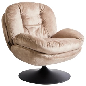 Produs Resigilat Fotoliu rotativ Re-Bloom Nolvik, catifea/otel, 82x85x82 cm, rotire 360°, spuma, 250 kg, bej/negru - Verificat A