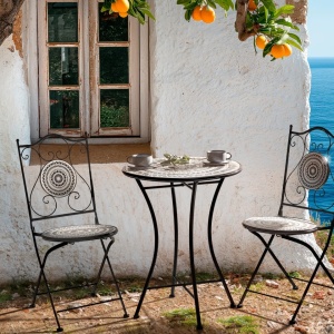 Produs Resigilat Masa bistro Re-Bloom Comiso, fier/ceramica, 60x60x75 cm, 2 persoane, 50 kg, rezistenta UV, negru/alb - Verificat A - Img 2