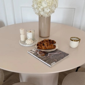 Produs Resigilat Masa de sufragerie rotunda Re-Bloom Newell, MDF, diametru 120 cm, inaltime 75 cm, 4 persoane, bej deschis - Verificat A - Img 2