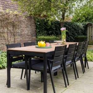 Produs Resigilat Masa extensibila de gradina Re-Bloom Tofane, lemn/plastic/aluminiu, 198-248x90x77 cm, 8 persoane, 160 kg, negru/maro - Verificat A - Img 3