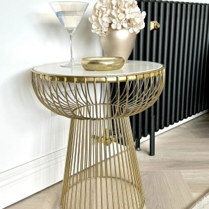 Produs Resigilat Masuta laterala Re-Bloom Cheynes, marmura/fier, 42x42x48 cm, 22 kg, auriu/alb - Verificat A - Img 2
