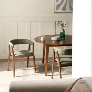 Produs Resigilat Set 2 scaune de bucatarie Re-Bloom Mylo, textil/MDF, 58x56x77 cm, spuma, 120 kg, maro inchis/verde - Verificat A - Img 2
