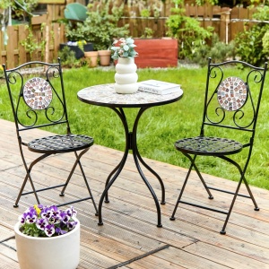 Produs Resigilat Set 2 scaune de gradina Re-Bloom Casario, fier/ciment/sticla, 40x44x90 cm, pliabile, 120 kg, multicolor - Verificat A - Img 2
