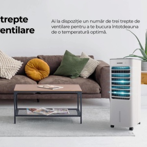 Produs Resigilat Ventilator cu efect de racire prin evaporare Heinner HACLP-M53WH, functie umidificare, 3 viteze, oscilatie unghi larg, capacitate rezervor apa: max 4.8L, filtru si rezervor apa detasabile, doua recipiente gheata, roti manevrare usoara, 50 - Img 10