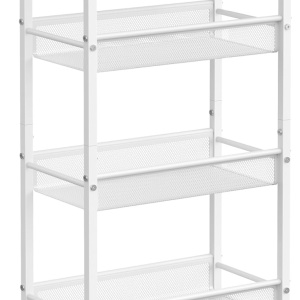 Raft de depozitare Vasagle, cu roti, 4 nivele, metal/lemn, alb/natur, 41 x 22 x 77 cm