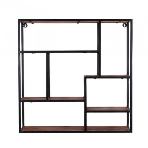Raft de perete Minden, lemn masiv/ metal, maro/negru, 80 x 80 x 20 cm - Img 4