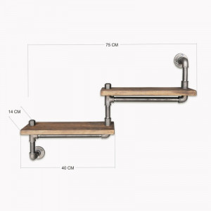 Raft de perete Sophronia, lemn masiv, natur/negru, 35 x 75 x 12 cm - Img 2