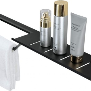 Raft pentru baie Kaphome, otel inoxidabil, negru, 60 x 12 cm