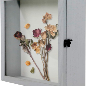 Rama foto cu caseta pentru suveniruri Muzilife, lemn/sticla, gri, 20 X 20 cm