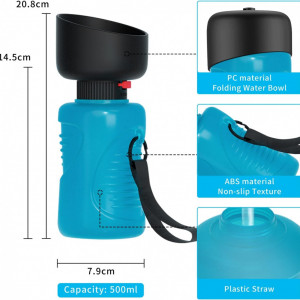 Recipient de apa pentru caini TAUCHGOE, silicon/plastic, albastru/negru, 7,9 x 20,8 cm, 500 ml