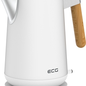 RESIGILAT - Fierbator electric ECG RK 1768 Strix Timber White, 1.7 litri, 2200 W, pereti dubli, otel inoxidabil si elemente din lemn, alb