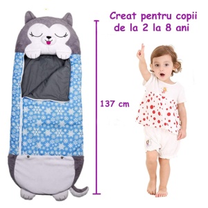 Sac de dormit 2 in 1 husky Kodiak, Pliabil, Portabil,137x50cm, Gri, 3-8 ani, WJ6141-D - Img 5