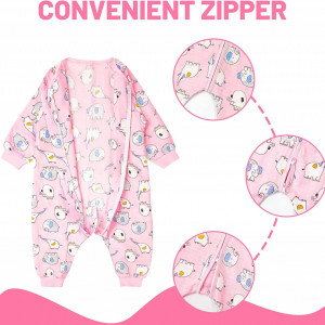 Salopeta de dormit pentru bebelusi Minizone, bumbac, alb/roz, 2-3 ani - Img 3