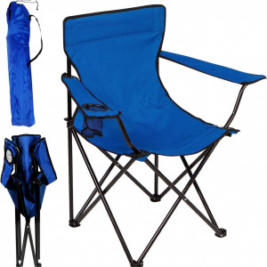 Scaun de camping pliabil cu suport de bautura ZHENNBY, otel aliat/textil, albastru, 54 x 54 x 84 cm
