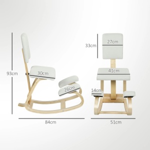 Scaun inginochetor cu miscare leganata 51x84x93 cm, tapiterie in 100% poliester, lemn de mesteacan, perna 6 cm, 120 kg, crem - Verificat A · Re-Bloom - Img 3