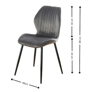 Scaun living AB104, catifea, picioare metalice, robust, 89x48x43 cm, sarcina maxima 100 kg, gri - Img 3