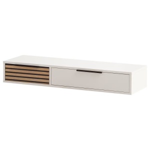 Schildmeyer masa consola suspendata 104x16x32 cm, 2 sertare, PAL alb cu accente stejar, manere metal negru - Verificat A · Re-Bloom