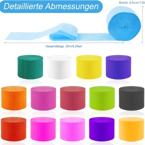 Set 15 role de hartie creponata Qinghec, multicolor, 4,5 cm x 25 m 