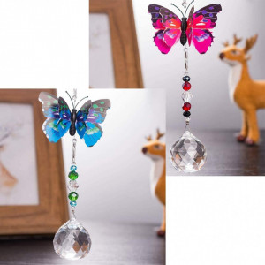 Set 2 decoratiuni suspendate BESTZY, fluture, cristal, multicolor, 32 x 6 cm - Img 5