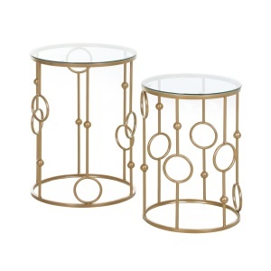 Set 2 masute de cafea, metal/sticla temperata, auriu/transparent