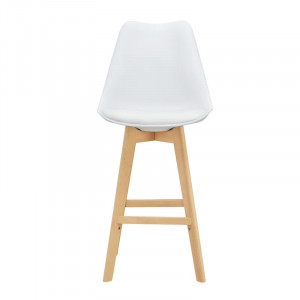 Set 2 scaune de bar Pereira, lemn masiv/plastic/piele PU, alb/natur, 48 x 58 x 105 cm
