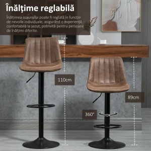 Set 2 scaune de bar reglabile si rotative Re-Bloom, microfibra/spuma/otel/lemn, 43x46.5x89-110 cm, sezut 59-80 cm reglabil, suport picioare 21-42 cm, 120 kg, maro/negru - Verificat A · Re-Bloom - Img 4