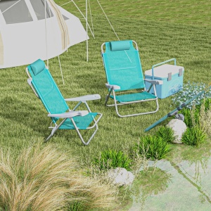 Set 2 scaune de camping pliabile cu tetiera si spatar reglabil in 6 pozitii, aluminiu/plasa transpirabila/spuma, 62x65x80 cm pliat 72x65x17 cm, sezut 47x39x20 cm, tetiera 25x13x5 cm, capacitate 120kg, albastru/gri - Verificat A · Re-Bloom - Img 2