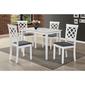 Set 2 scaune dining / bucatarie Drimus Vienna, lemn masiv, tapiterie stofa, sarcina maxima 100 kg, 94x49x40 cm, alb/gri - Img 4