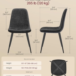 Set 2 scaune tapitate Vasagle, lemn/textil/piele PU, gri/negru, 44,5 x 55 x 85,5 cm, Resigilat, Grad A - Img 2